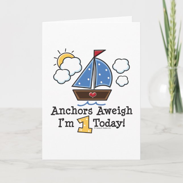 Anchors Aweigh Sailboat Einladung zum 1. Geburtsta (Vorderseite)