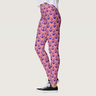 Anchors Nautical Beach Pattern Blauer Lachs Rosa Leggings