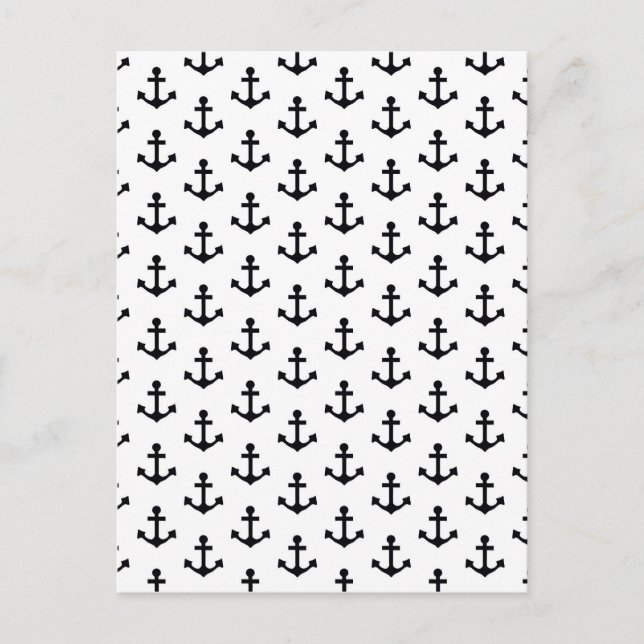 Anchors Pattern Nautical Schwarz-weiß Sailor Postkarte (Vorderseite)