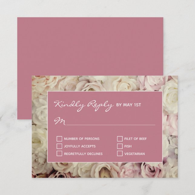 Ancien Arrière - plan Rose des cartes RSVP rose Ro (Devant / Derrière)