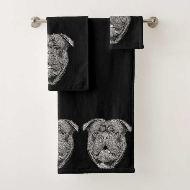 Ancien jeu de serviettes de bain pour chien de Bul (En situation)