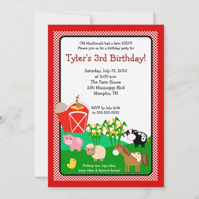 Ancien MacDonald Farm EIEIEIO 5x7 Invitation d'ann (Devant)