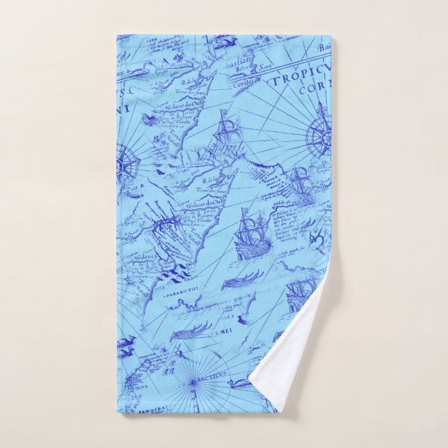 Ancien marine bleu navires et boussole (Serviette à main)