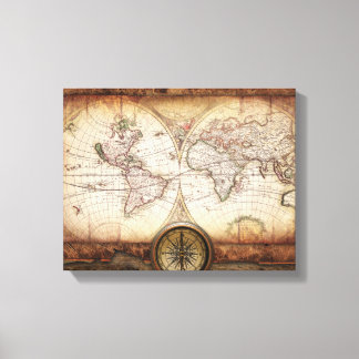 Ancien Monde Carte et toile enveloppée de boussole