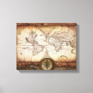 Ancien Monde Carte et toile enveloppée de boussole