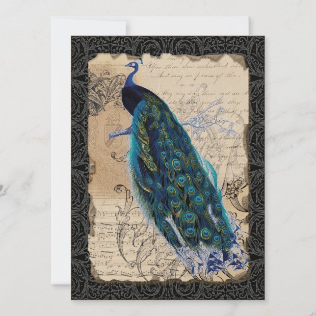 Ancien paon Enregistrer les cartes de dates - Noir (Devant)