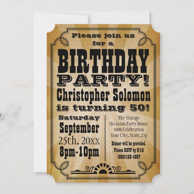Ancien Pays Vintage Anniversaire Fête Invitation (Devant)