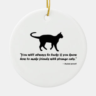 Ancien Proverbe de chat en céramique ornement