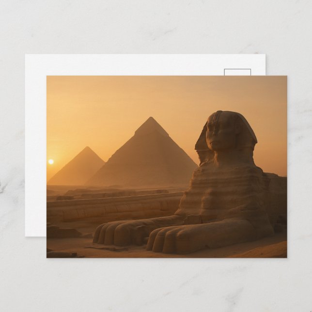 Ancien Sphinx Golden Carte Postale Pyramide Sunset (Devant / Derrière)