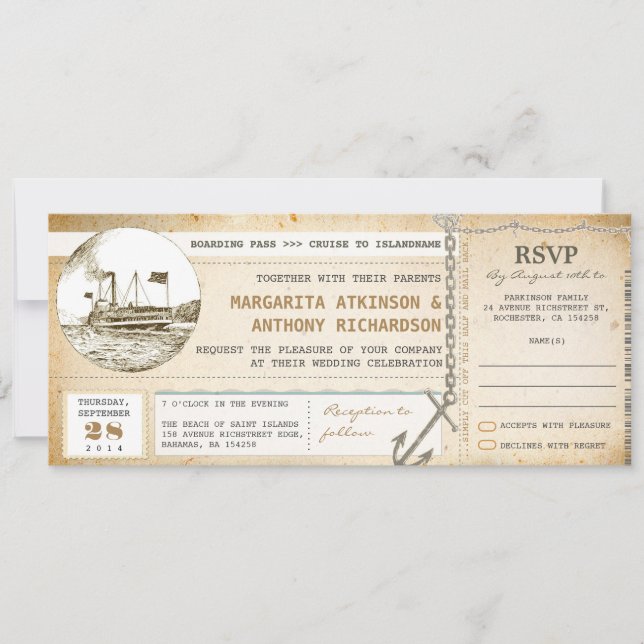 Ancienne carte d'embarquement invite de mariage av (Devant)