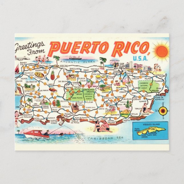 Ancienne Carte Illustrée de Porto Rico sur Carte P (Devant)