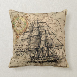 Ancienne carte nautique Oreillers à lancer décor
