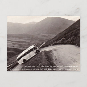 Ancienne carte postale - Bus sur le coude du diabl