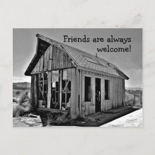 Ancienne carte postale d'amitié de cabane abandonn