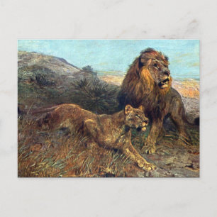 Ancienne carte postale - Lions