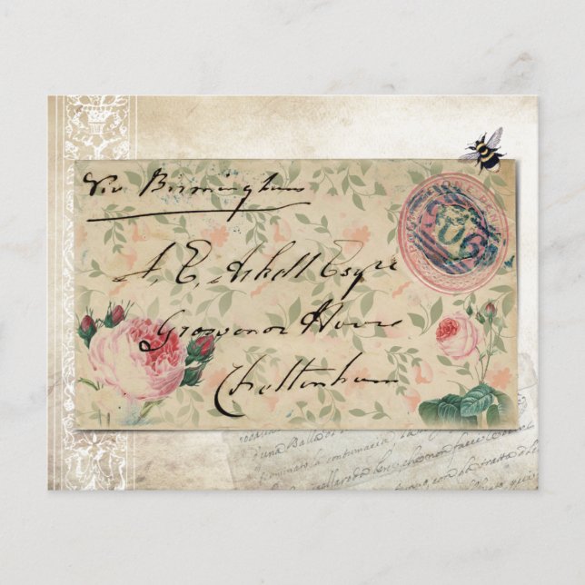 Ancienne enveloppe et papier à scandale Rose Vinta (Devant)