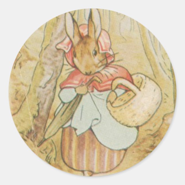 Ancienne Mme Rabbit Beatrix Potter autocollant ron (Devant)