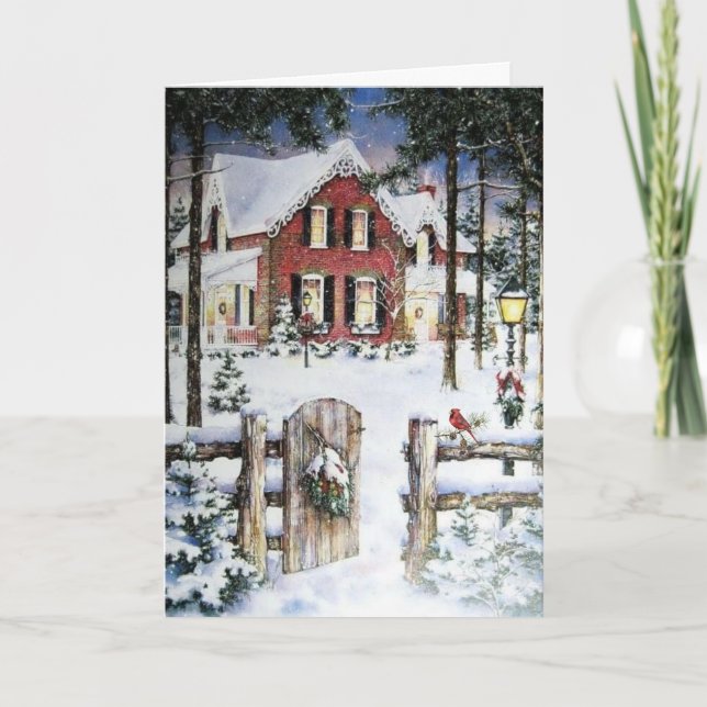 Ancienne mode Carte de Noël Porte de jardin en hiv (Devant)