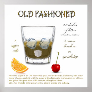 Ancienne mode Vintage Cocktail Recette Poster