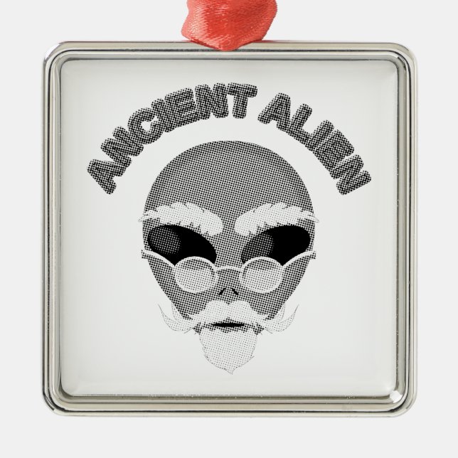 Ancient Alien Head Newsprint Ornament Aus Metall (Vorne)