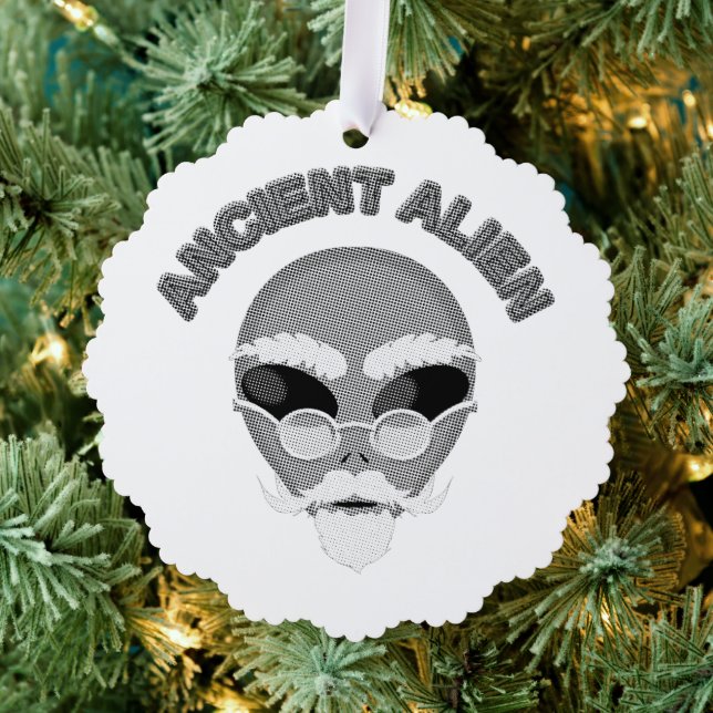 Ancient Alien Head Newsprint Ornament Karte (Insitu (Baum))