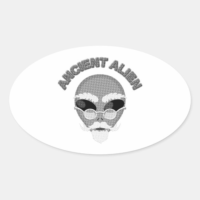Ancient Alien Head Newsprint Ovaler Aufkleber (Vorderseite)