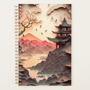 Ancient Chinese Scene Paper Cut Brown Planner Planer