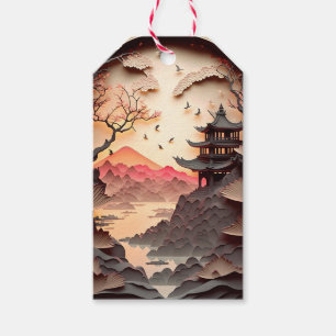 Ancient Chinese Scene Paper Cut Gift Tag Geschenkanhänger