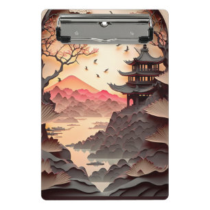 Ancient Chinese Scene Paper Cut Mini Clipboard Mini Klemmbrett