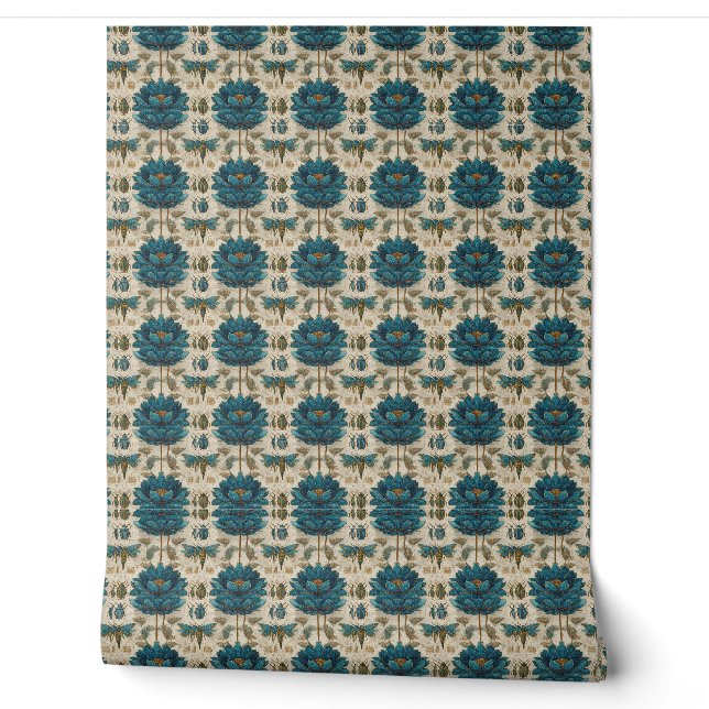 Ancient Egypt Toile de Jouy Green Floral Pattern Tapete (Abrollen)