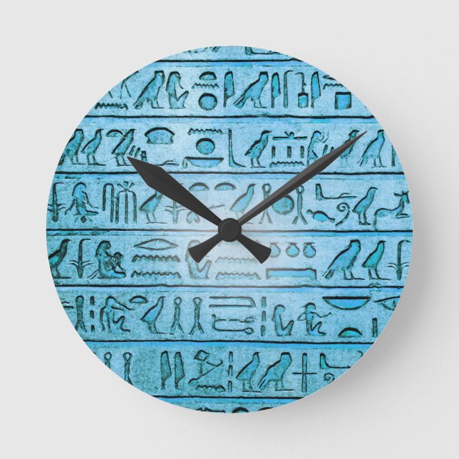 Ancient Egyptian Hieroglyphs Blue Wall Clock Runde Wanduhr (Vorderseite)