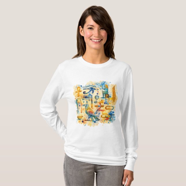 Ancient Egyptian Hieroglyphs Eye of Horus & Ankh T-Shirt (Vorne ganz)