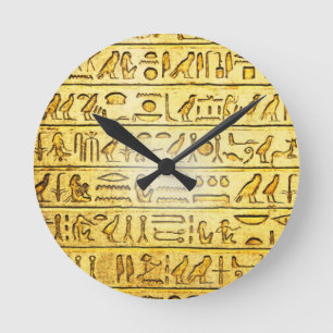 Ancient Egyptian Hieroglyphs Yellow Wall Clock Runde Wanduhr