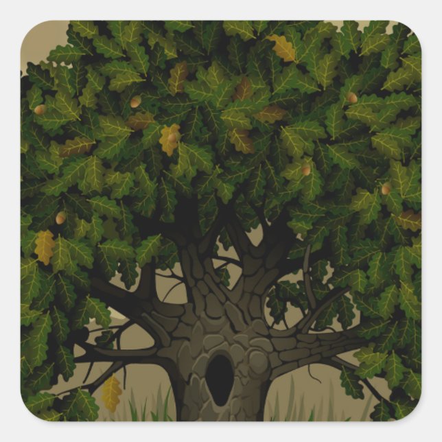 Ancient Fantasy Tree Quadratischer Aufkleber (Vorderseite)
