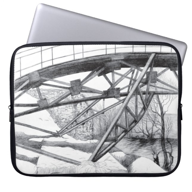 Ancient Footbridge pencilart Monochrome Laptopschutzhülle (Vorderseite)