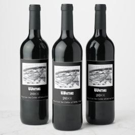 Ancient Footbridge pencilart Monochrome Weinetikett