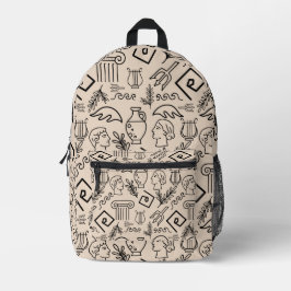 Ancient Greece Line Art Pattern Bedruckter Rucksack