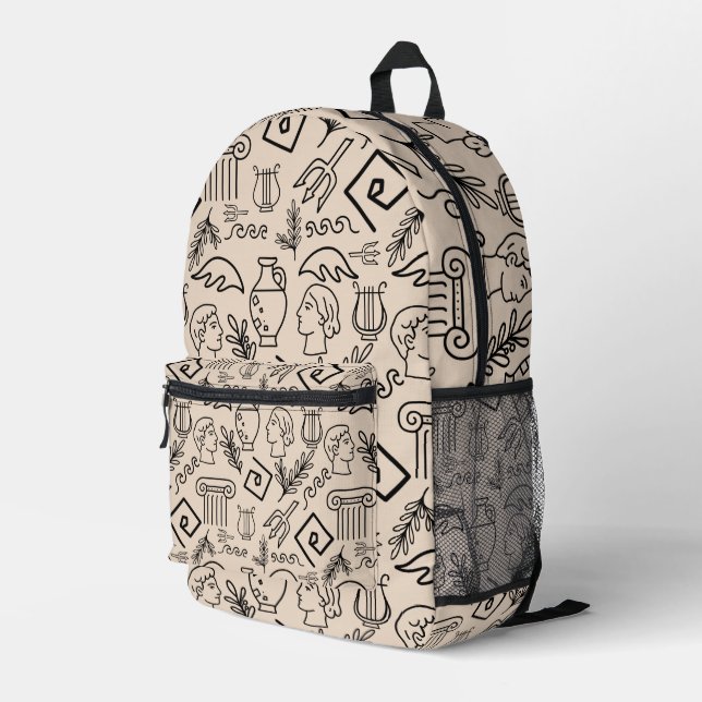 Ancient Greece Line Art Pattern Bedruckter Rucksack (Rückseitige Ecke Rechts)