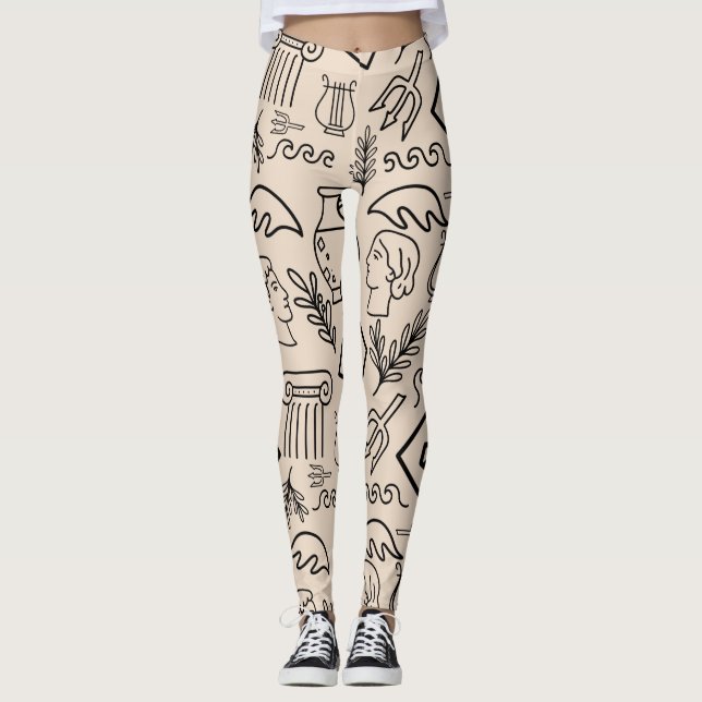 Ancient Greece Line Art Pattern Leggings (Vorderseite)
