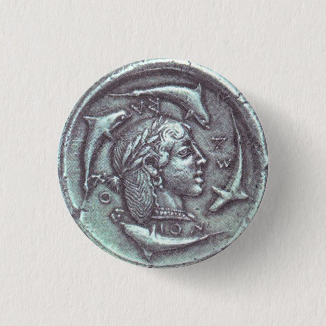 Ancient Greek Ecke dolphins Porträt Button (Vorderseite)