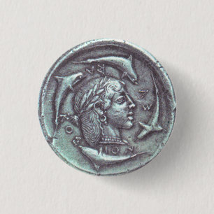 Ancient Greek Ecke dolphins Porträt Button