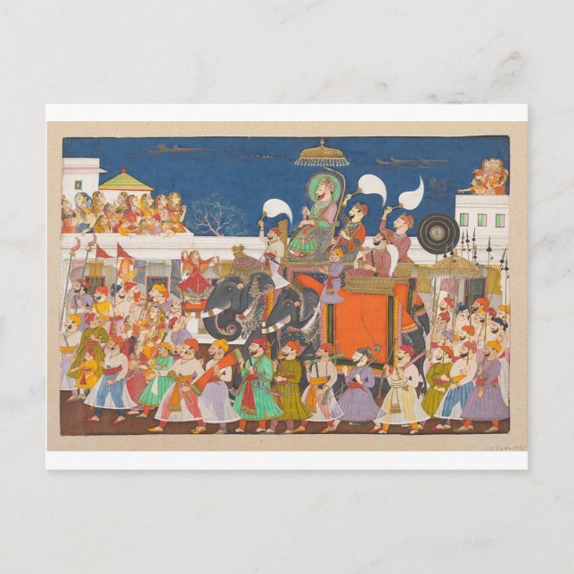 ANCIENT INDIA ROYAL ELEPHANT PROZESSION POSTKARTE (Vorderseite)
