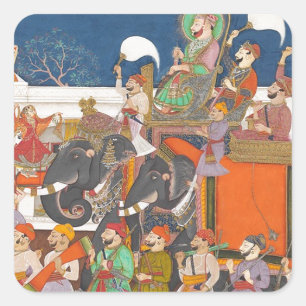 ANCIENT INDIA ROYAL ELEPHANT PROZESSION QUADRATISCHER AUFKLEBER