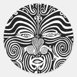 Ancient Maori Moko Stamm Tattoo Design. Runder Aufkleber
