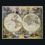 Ancient Map of the World in Two Hemispheres 1683 Poster<br><div class="desc">"Novissima Totius Terrarum Orbis Tabula" Created by Johannes de Ram (1683). The Amsterdam wood merchant Johannes de Ram was active as a map publisher between 1678 and 1693. De Ram purchased old copper plates at auctions which he later published under his own name. The copper plate for this worl map...</div>