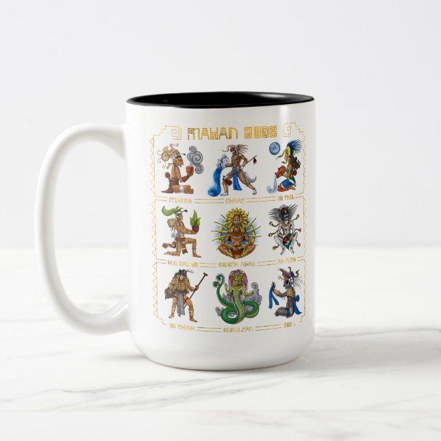 Ancient Mayan Gods Zweifarbige Tasse (Links)