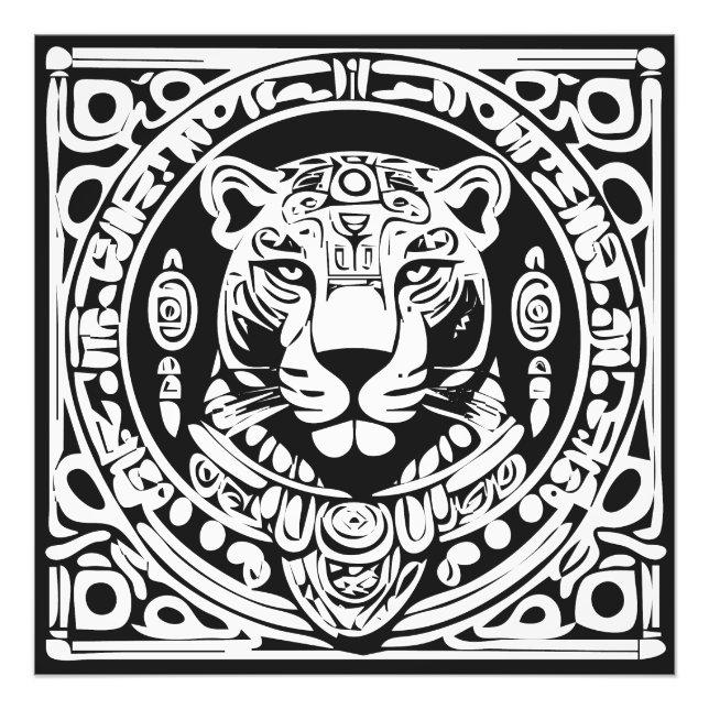 Ancient Mayan Style Jaguar Warrior Tribal Mask Art Fotodruck (Vorne)