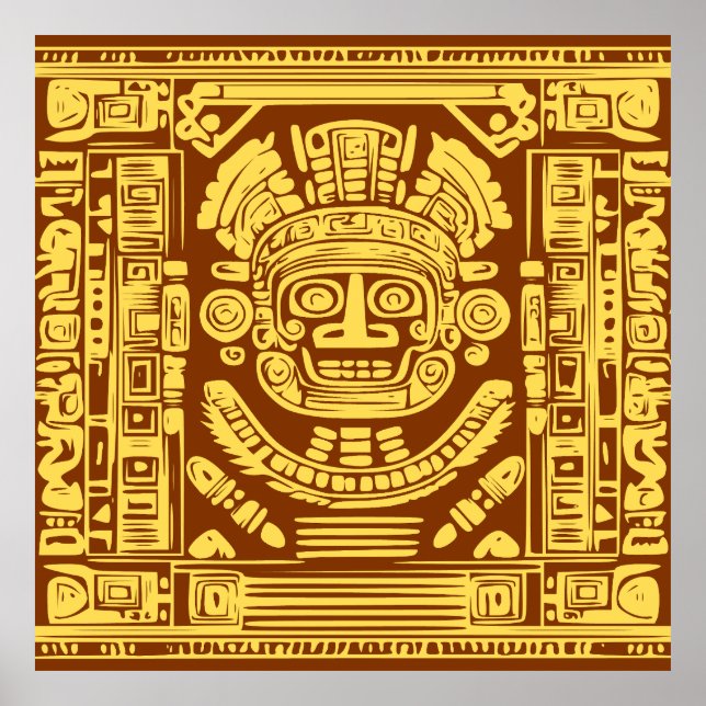 Ancient Mayan Sun God Mask Tribal Art Poster (Devant)