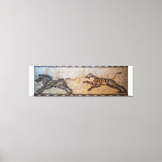 Ancient Mosaik : Ein Tiger, der einen Boar jagt Leinwanddruck