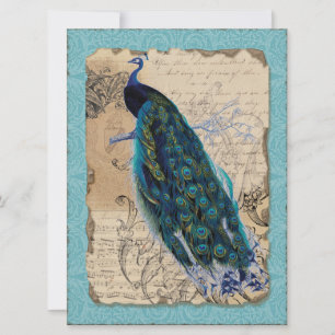 Ancient Peacock Brautparty Einladung - Aqua Blue